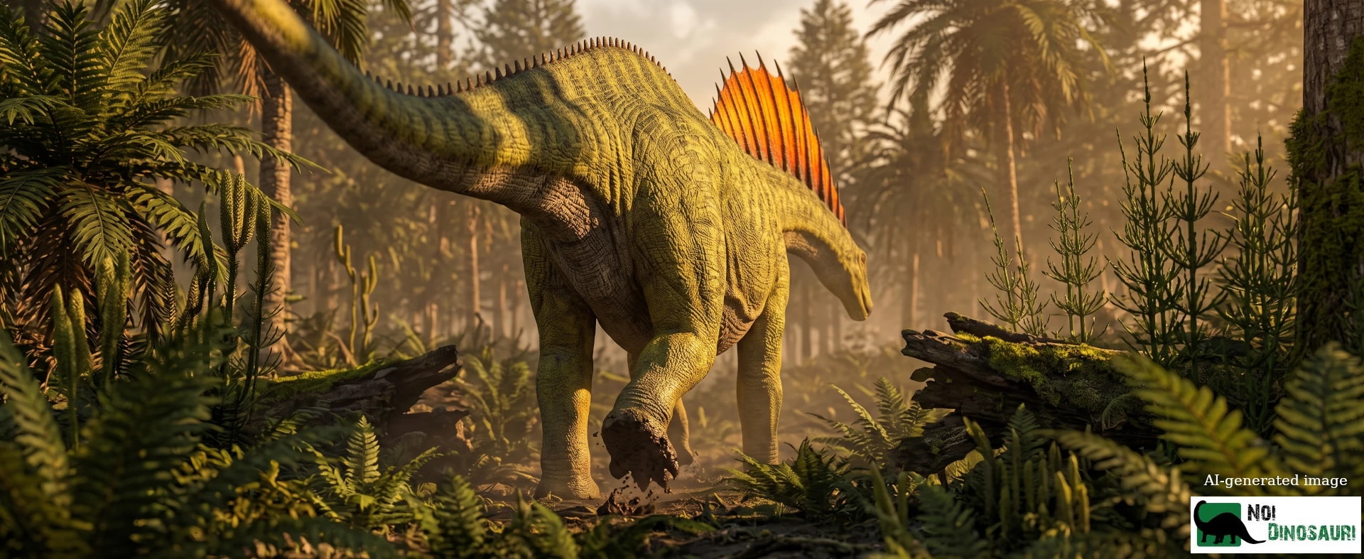 Amargasaurus di schiena che si allontana in un sottobosco