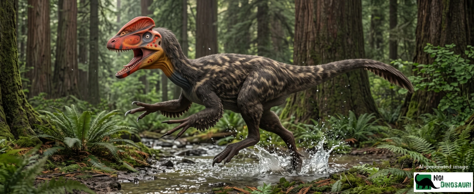 Ricostruzione di Guanlong che corre  con le braccia protese in avanti
