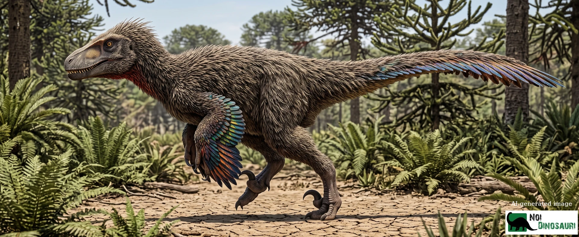 Utahraptor che si muove nella foresta del Cretaceo Inferiore