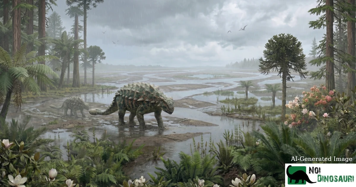 2 Ankylosaurus che attraversano la pianura alluvionale ankylosaurus magniventris 01