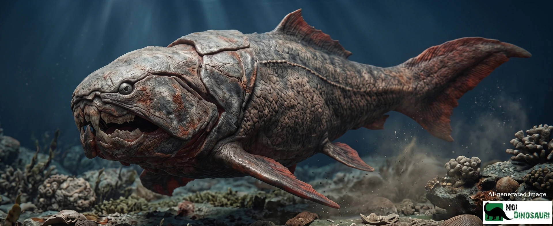 Dunkleosteus che nuota vicino al fondale marino