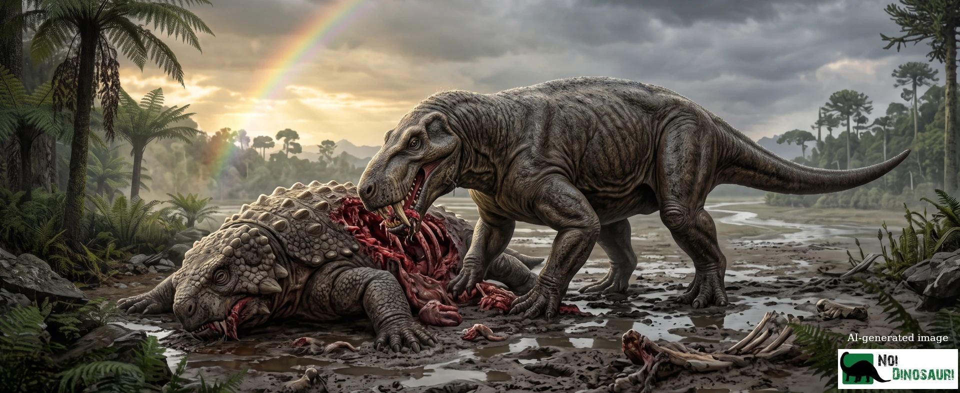 Inostrancevia che si nutre della carcassa di uno Scutosaurus