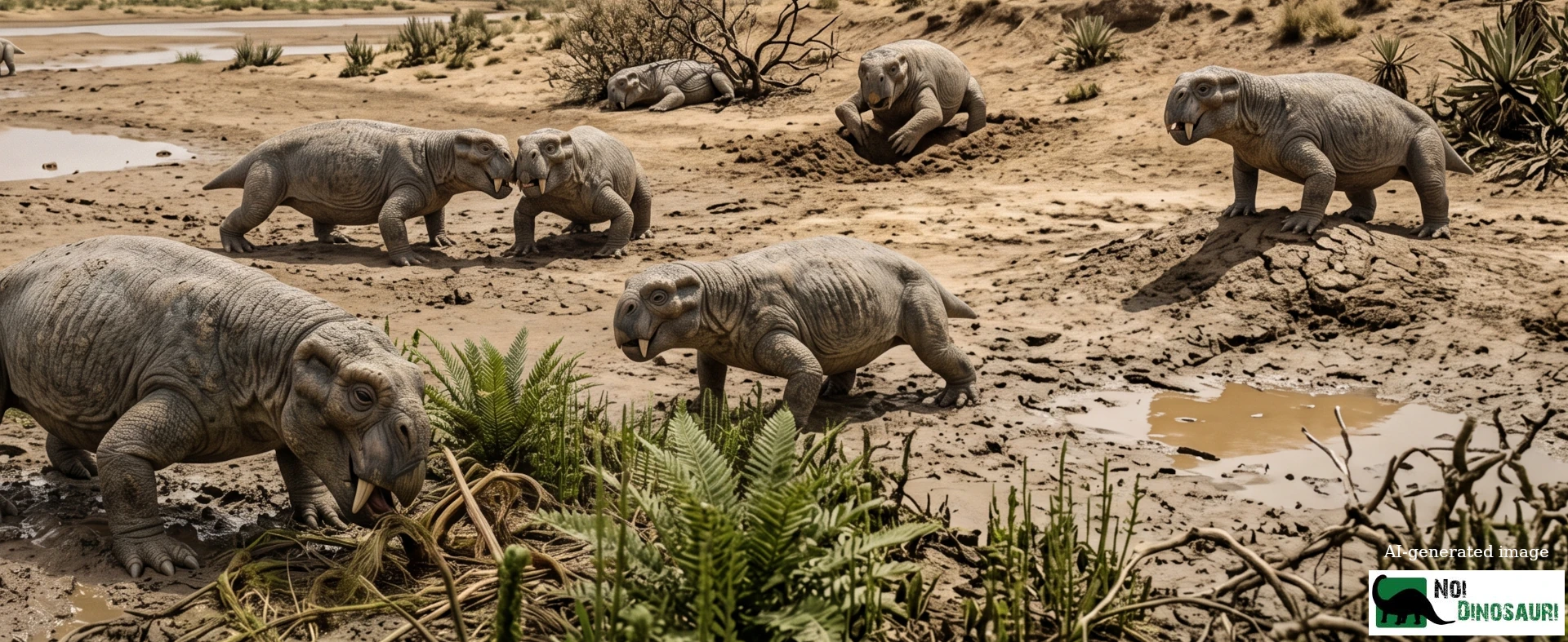 Branco di Lystrosaurus nella pianura alluvionale, periodo arido